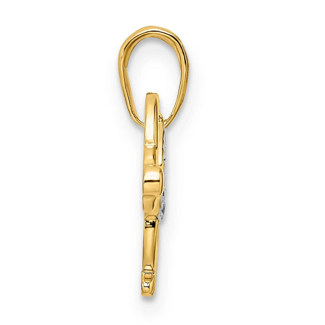 Lovely Rita's Pendants & Charms 14k Yellow Gold White White Rhodium Open Back Solid Polished Diamond Cut Finish Dachshund Dog Design Charm Pendant