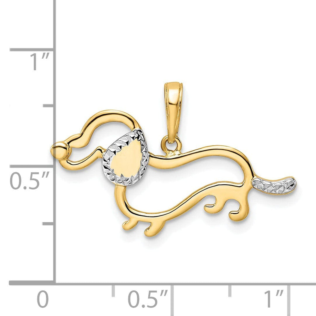 Lovely Rita's Pendants & Charms 14k Yellow Gold White White Rhodium Open Back Solid Polished Diamond Cut Finish Dachshund Dog Design Charm Pendant