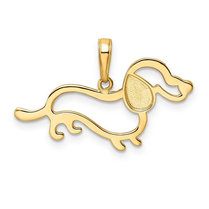 Lovely Rita's Pendants & Charms 14k Yellow Gold White White Rhodium Open Back Solid Polished Diamond Cut Finish Dachshund Dog Design Charm Pendant