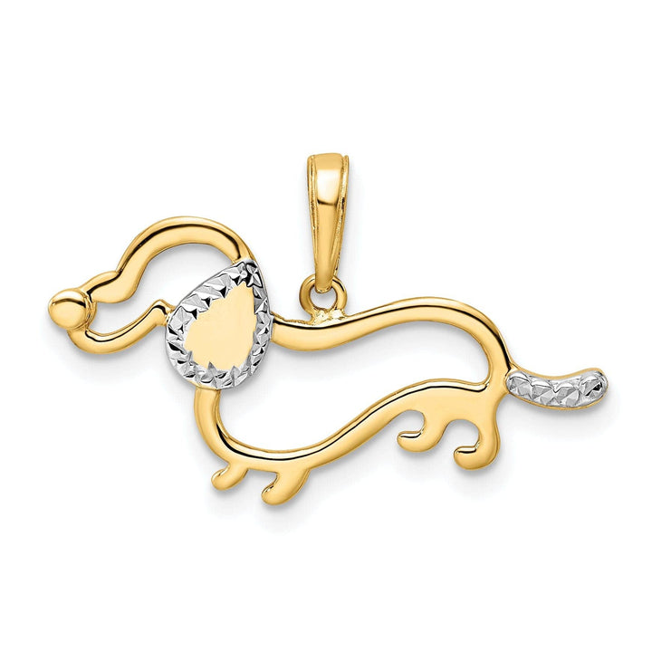 Lovely Rita's Pendants & Charms 14k Yellow Gold White White Rhodium Open Back Solid Polished Diamond Cut Finish Dachshund Dog Design Charm Pendant