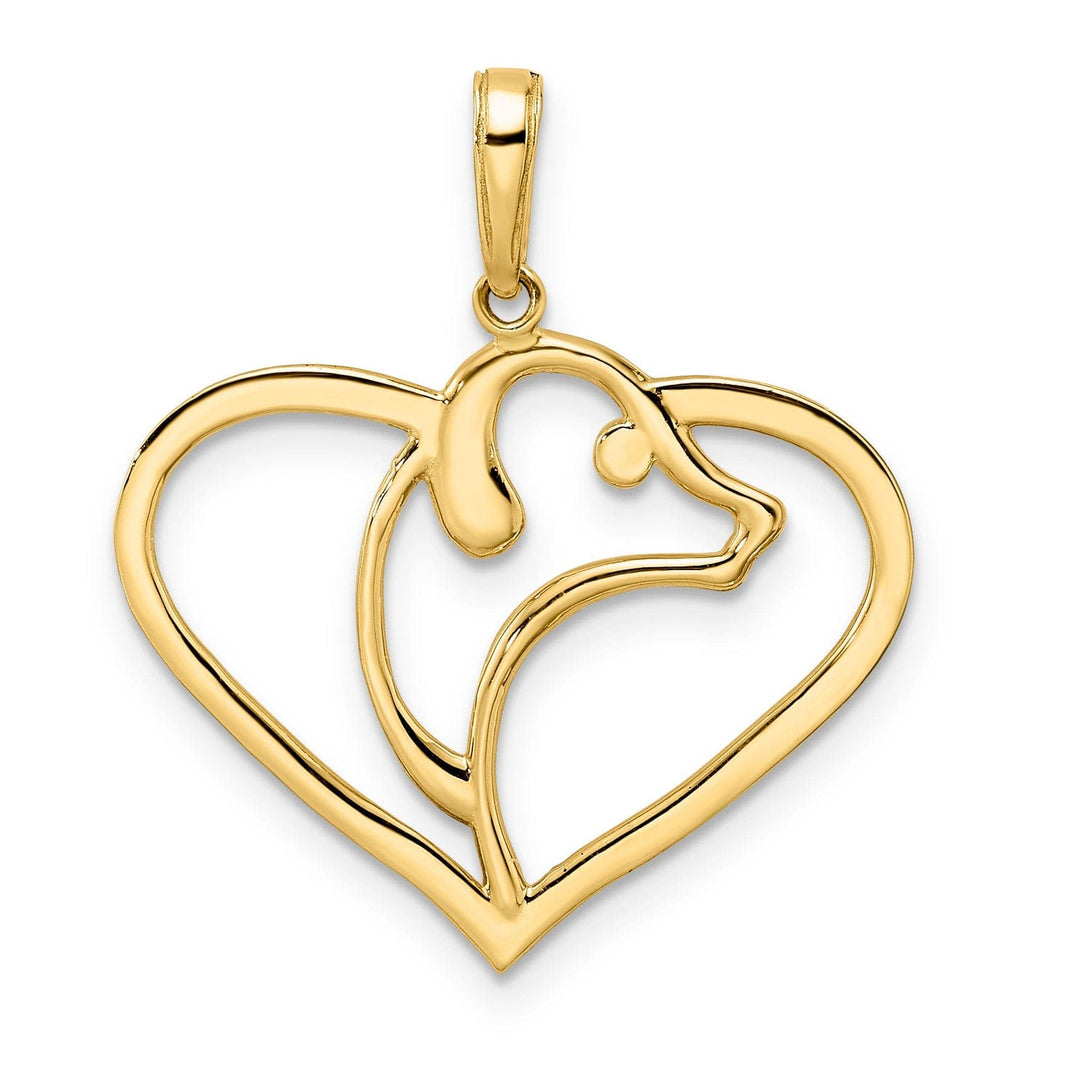 Lovely Rita's Pendants & Charms 14k Yellow Gold White White Rhodium Open Back Solid Polished Diamond Cut Finish Dog Head Design in Heart Shape Charm Pendant