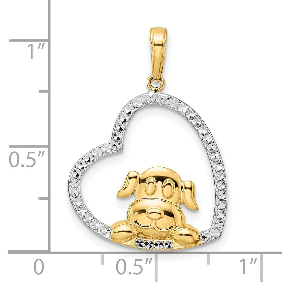 Lovely Rita's Pendants & Charms 14k Yellow Gold White White Rhodium Open Back Solid Polished Diamond Cut Finish Puppy Dog in Heart Shape Design Charm Pendant