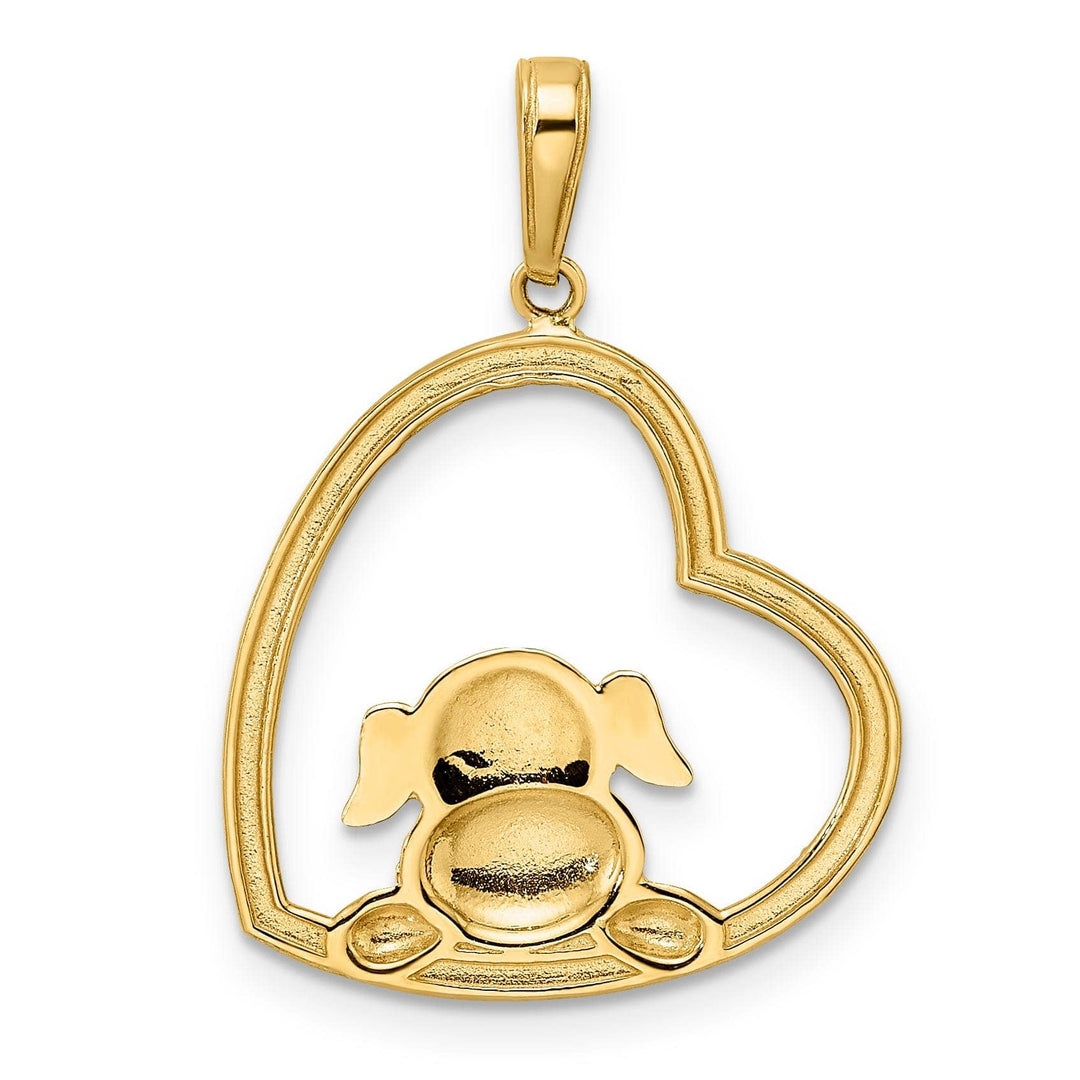 Lovely Rita's Pendants & Charms 14k Yellow Gold White White Rhodium Open Back Solid Polished Diamond Cut Finish Puppy Dog in Heart Shape Design Charm Pendant