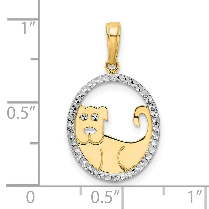Lovely Rita's Pendants & Charms 14k Yellow Gold White White Rhodium Open Back Solid Polished Diamond Cut Finish Puppy Dog in Oval Shape Design Charm Pendant