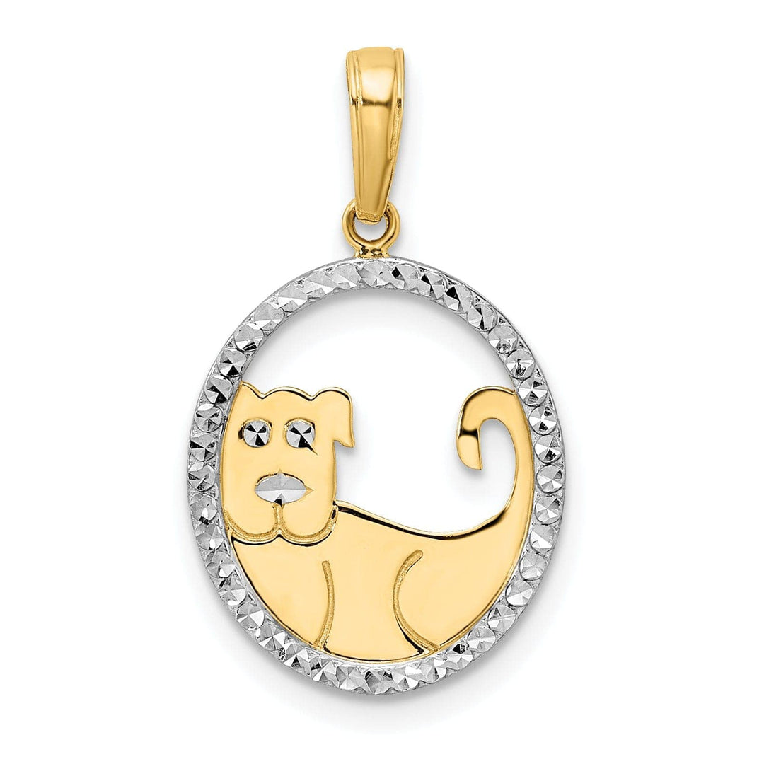 Lovely Rita's Pendants & Charms 14k Yellow Gold White White Rhodium Open Back Solid Polished Diamond Cut Finish Puppy Dog in Oval Shape Design Charm Pendant