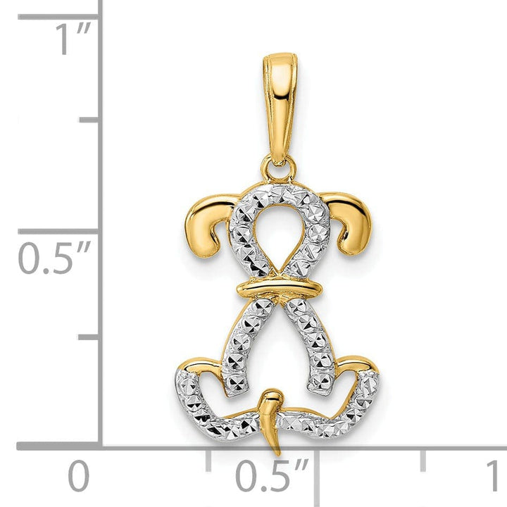 Lovely Rita's Pendants & Charms 14k Yellow Gold White White Rhodium Open Back Solid Polished Diamond Cut Finish Puppy Dog Setting Design Charm Pendant