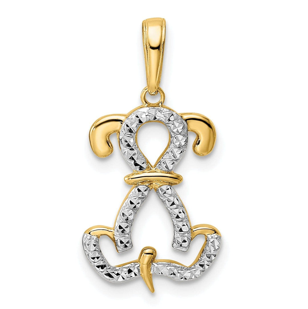 Lovely Rita's Pendants & Charms 14k Yellow Gold White White Rhodium Open Back Solid Polished Diamond Cut Finish Puppy Dog Setting Design Charm Pendant