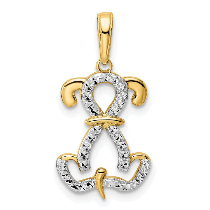 Lovely Rita's Pendants & Charms 14k Yellow Gold White White Rhodium Open Back Solid Polished Diamond Cut Finish Puppy Dog Setting Design Charm Pendant