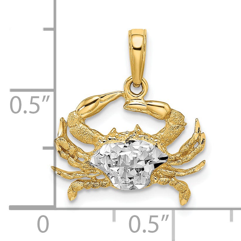Lovely Rita's Pendants & Charms 14k Yellow Gold WhiteRhodium Diamond Cut Polished Finish Solid Blue Claw Crab Charm Pendant