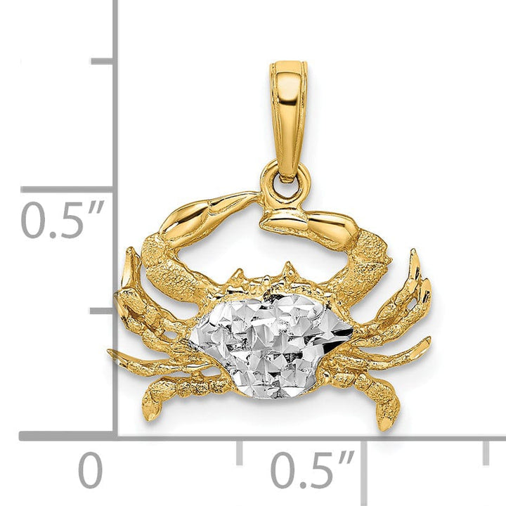 Lovely Rita's Pendants & Charms 14k Yellow Gold WhiteRhodium Diamond Cut Polished Finish Solid Blue Claw Crab Charm Pendant