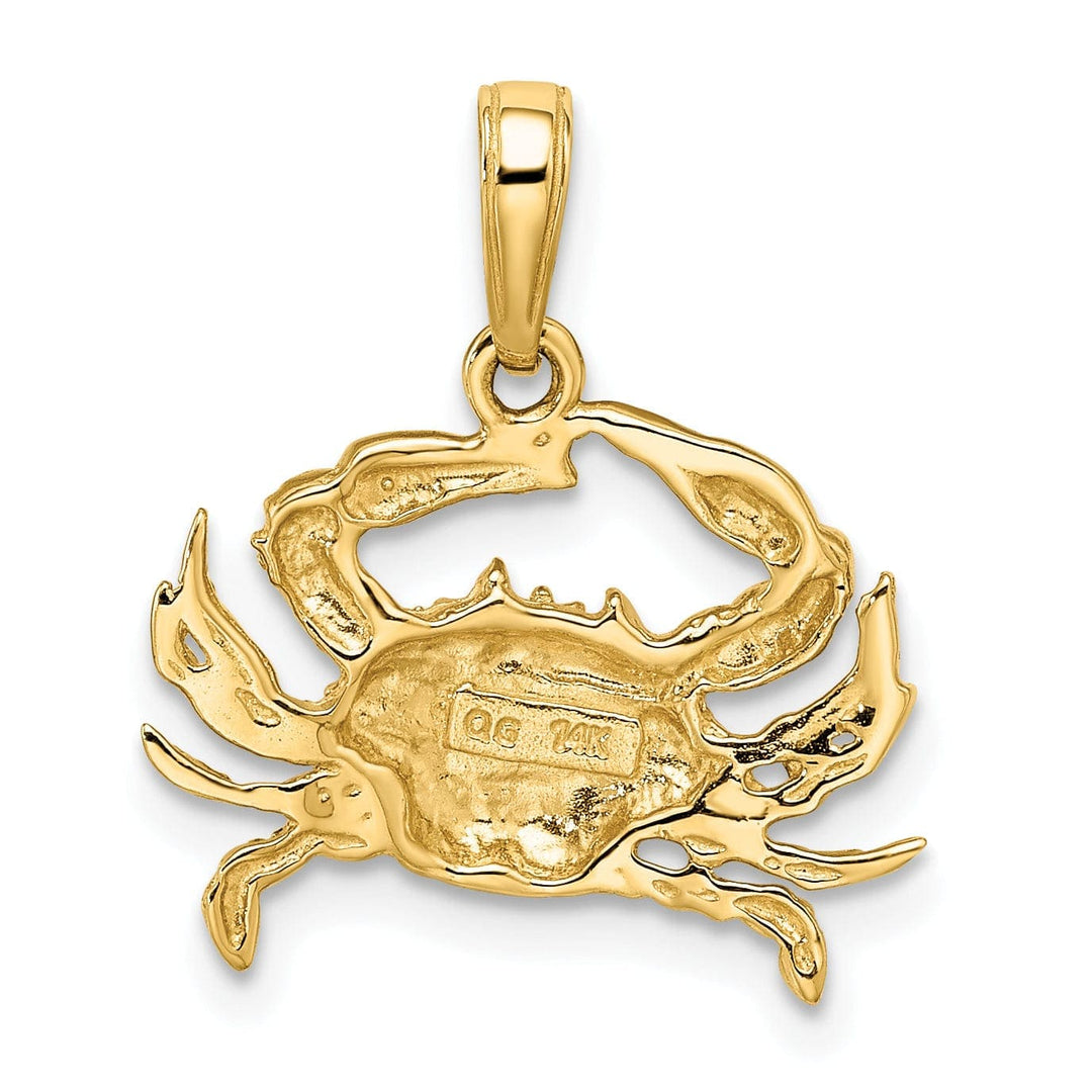 Lovely Rita's Pendants & Charms 14k Yellow Gold WhiteRhodium Diamond Cut Polished Finish Solid Blue Claw Crab Charm Pendant