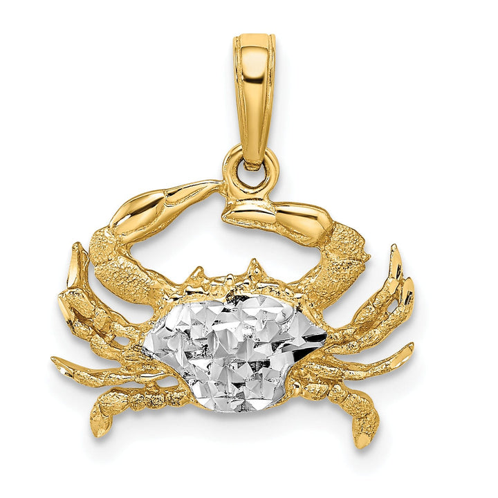 Lovely Rita's Pendants & Charms 14k Yellow Gold WhiteRhodium Diamond Cut Polished Finish Solid Blue Claw Crab Charm Pendant