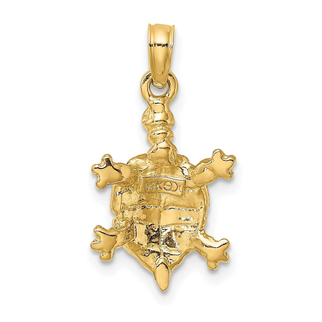 Lovely Rita's Pendants & Charms 14k Yellow Gold with Brown Enamel Open Back Solid Casted Polished Finish Land Turtle Charm Pendant