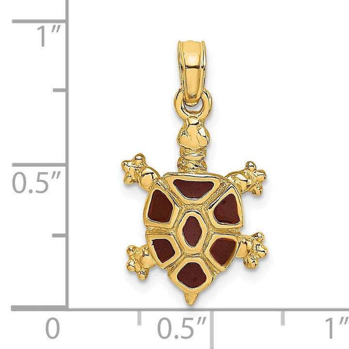 Lovely Rita's Pendants & Charms 14k Yellow Gold with Brown Enamel Open Back Solid Casted Polished Finish Land Turtle Charm Pendant