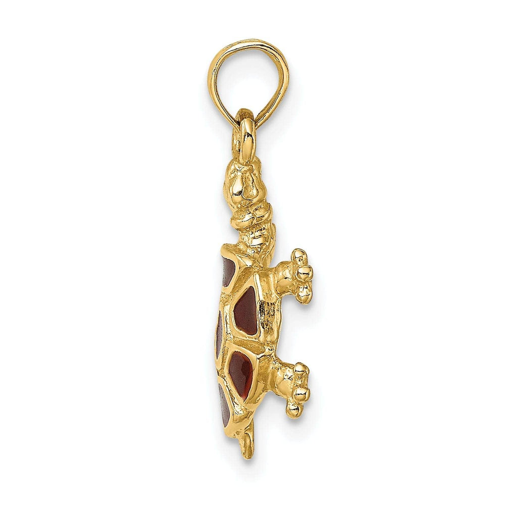Lovely Rita's Pendants & Charms 14k Yellow Gold with Brown Enamel Open Back Solid Casted Polished Finish Land Turtle Charm Pendant