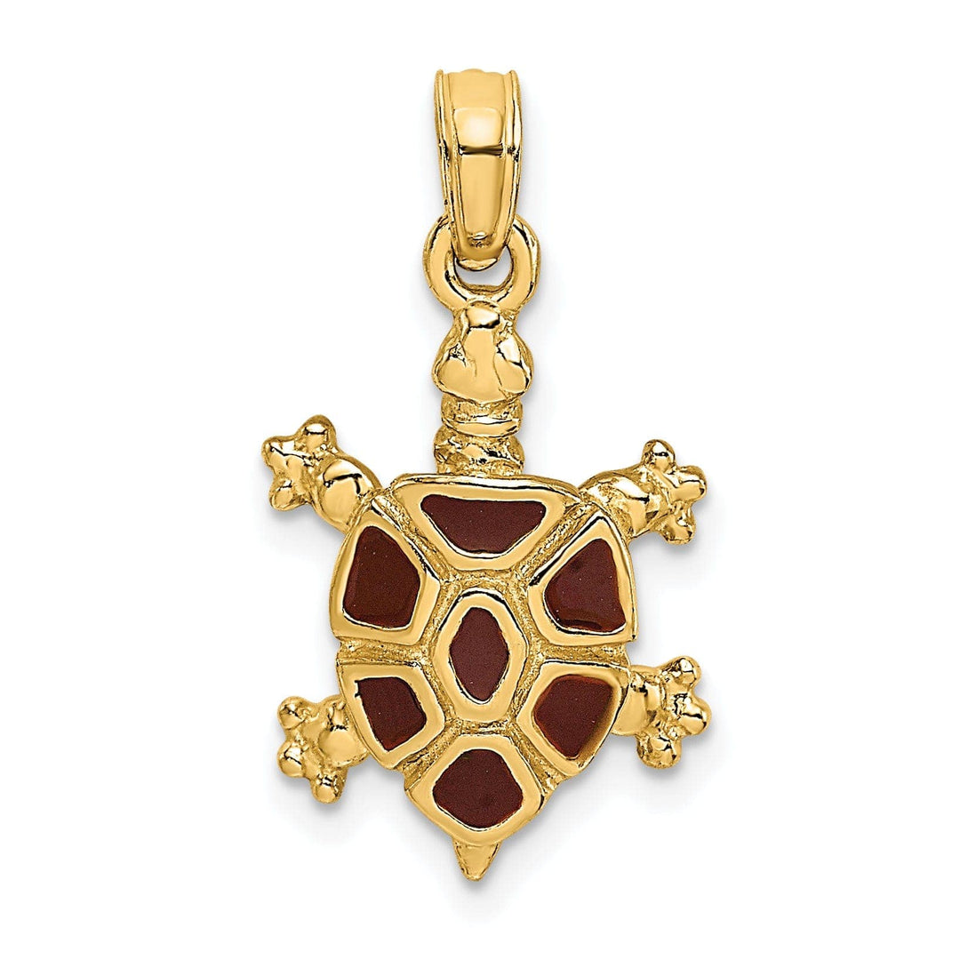 Lovely Rita's Pendants & Charms 14k Yellow Gold with Brown Enamel Open Back Solid Casted Polished Finish Land Turtle Charm Pendant