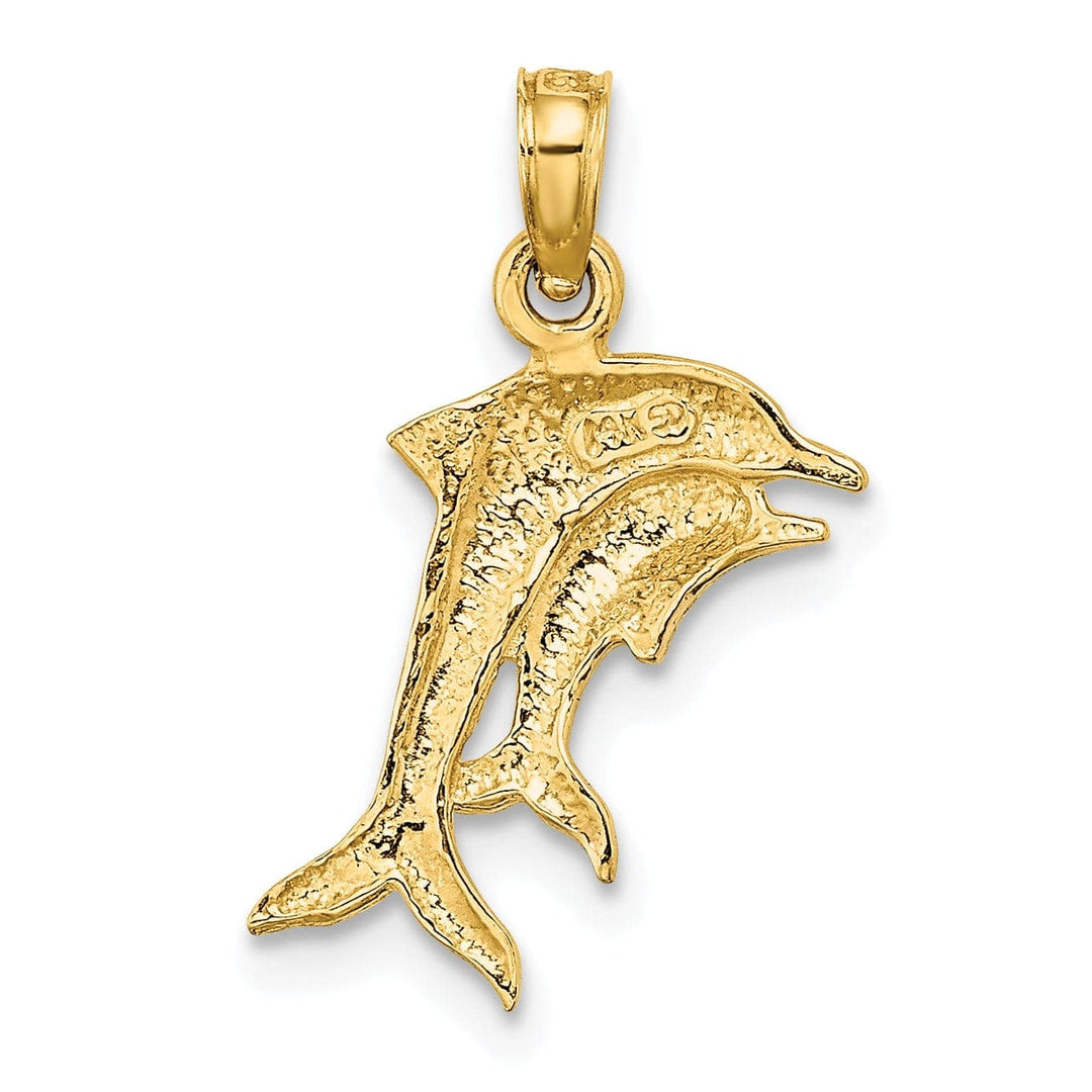 Lovely Rita's Pendants & Charms 14K Yellow Gold with Rhodium 2-Dimensional Polished Finish 2-Dolphins Swimming Charm Pendant