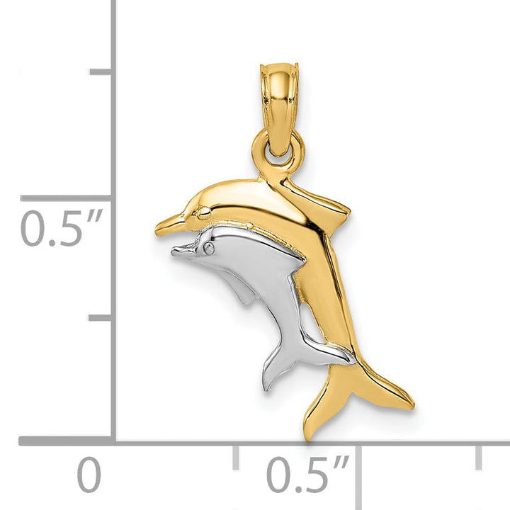 Lovely Rita's Pendants & Charms 14K Yellow Gold with Rhodium 2-Dimensional Polished Finish 2-Dolphins Swimming Charm Pendant
