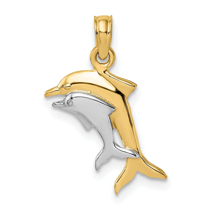 Lovely Rita's Pendants & Charms 14K Yellow Gold with Rhodium 2-Dimensional Polished Finish 2-Dolphins Swimming Charm Pendant
