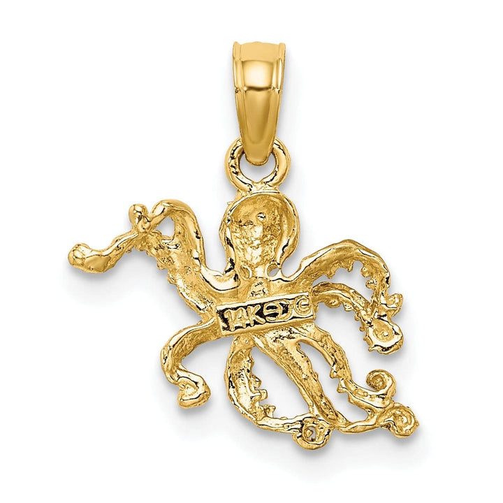 Lovely Rita's Pendants & Charms 14K Yellow Gold with Rhodium Casted Textured Solid Polished Finish Octopus Charm Pendant