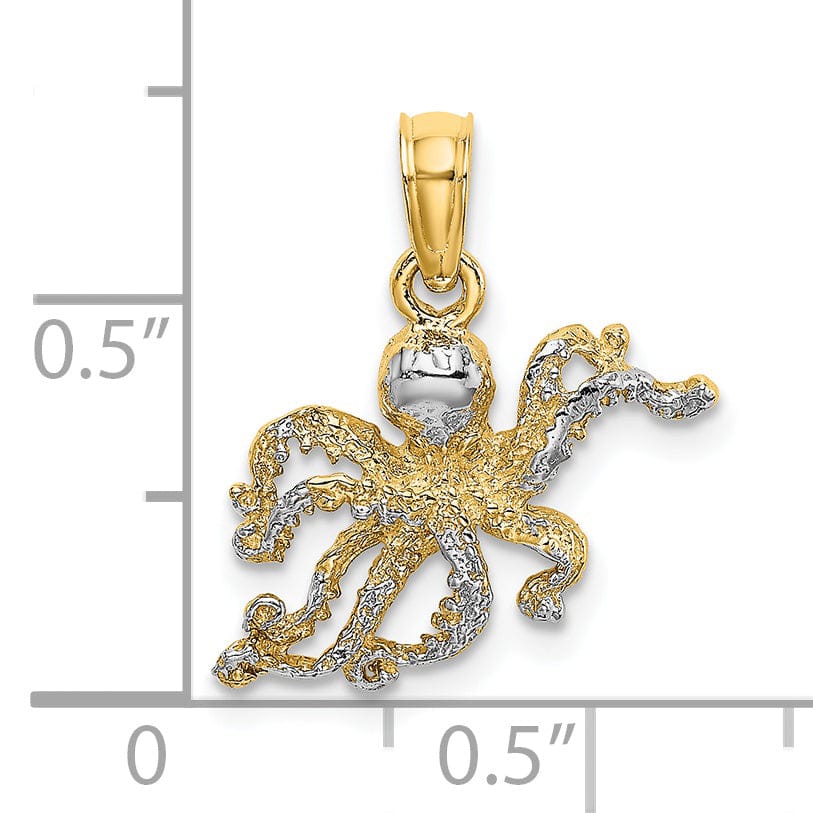 Lovely Rita's Pendants & Charms 14K Yellow Gold with Rhodium Casted Textured Solid Polished Finish Octopus Charm Pendant