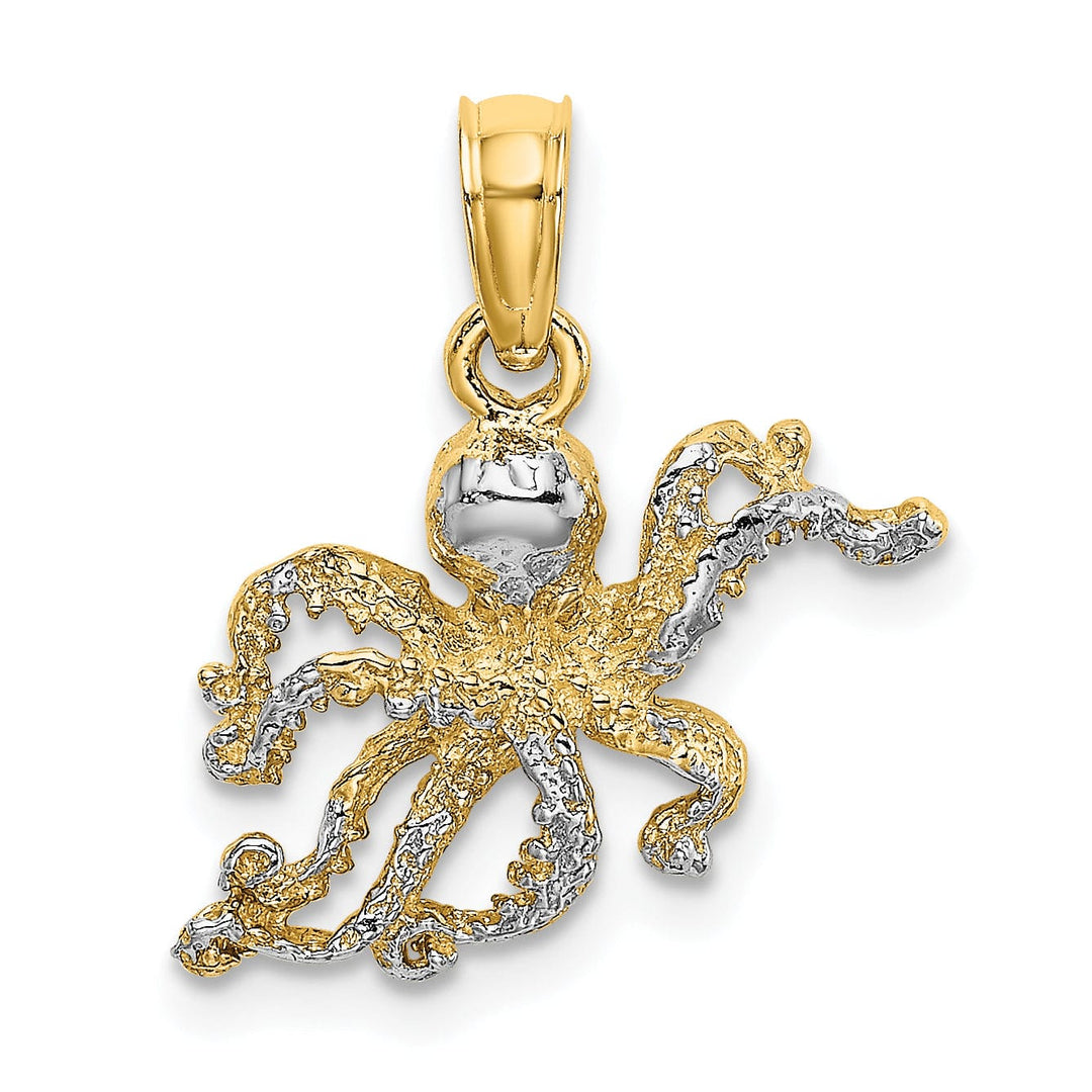 Lovely Rita's Pendants & Charms 14K Yellow Gold with Rhodium Casted Textured Solid Polished Finish Octopus Charm Pendant