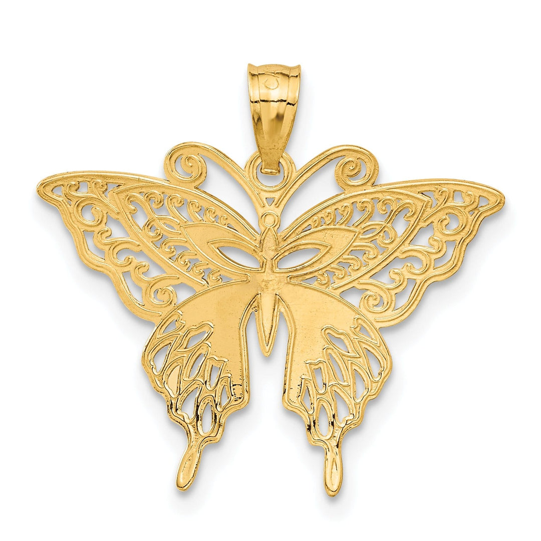 Lovely Rita's Pendants & Charms 14k Yellow Gold with Rhodium Open Back Casted Solid Polished Finish Diamond-cut Fancy Butterfly Charm Pendant