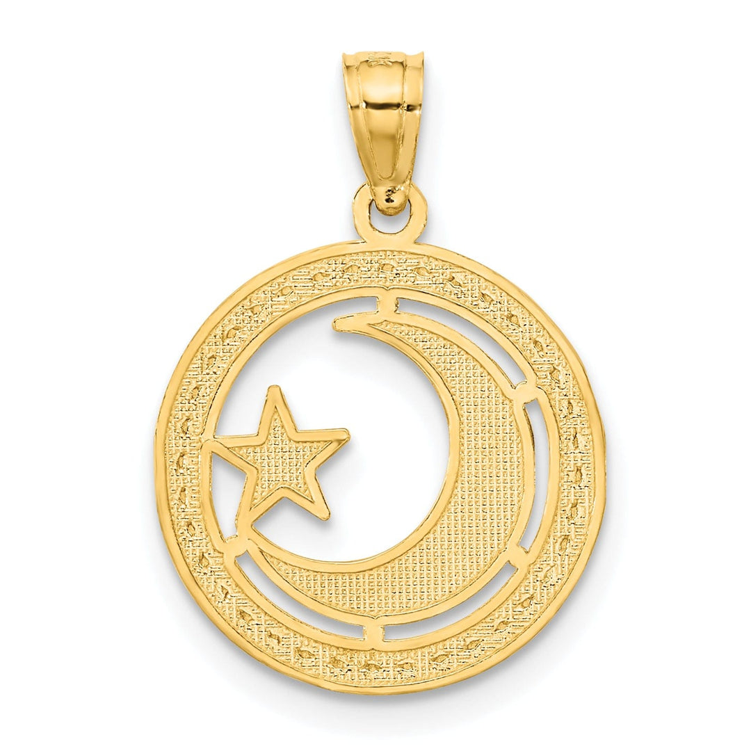 Lovely Rita's Pendants & Charms 14K Yellow Gold with Rhodium Solid Textured Polished Finish Circle Star & Moon Charm Pendant