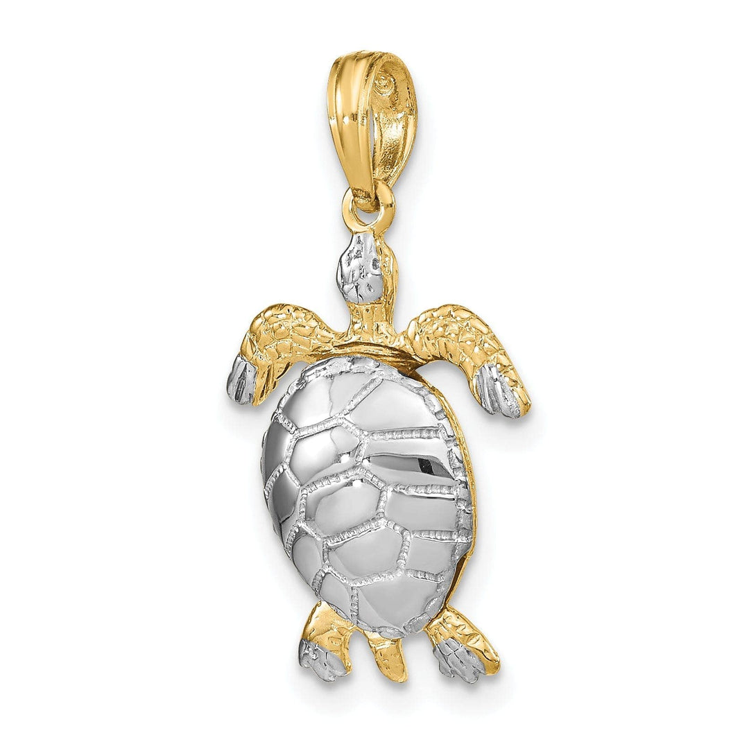 Lovely Rita's Pendants & Charms 14k Yellow Gold with White Rhodium Casted Solid Polished and Textured Finish 3D Moveable Sea Turtle Charm Pendant