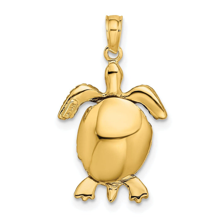 Lovely Rita's Pendants & Charms 14k Yellow Gold with White Rhodium Casted Solid Polished and Textured Finish 3D Moveable Sea Turtle Charm Pendant