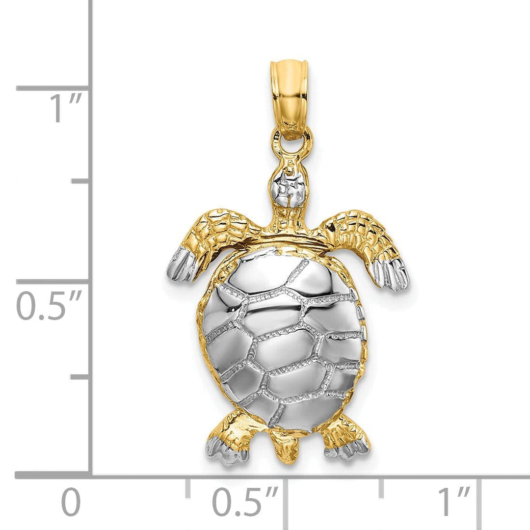 Lovely Rita's Pendants & Charms 14k Yellow Gold with White Rhodium Casted Solid Polished and Textured Finish 3D Moveable Sea Turtle Charm Pendant