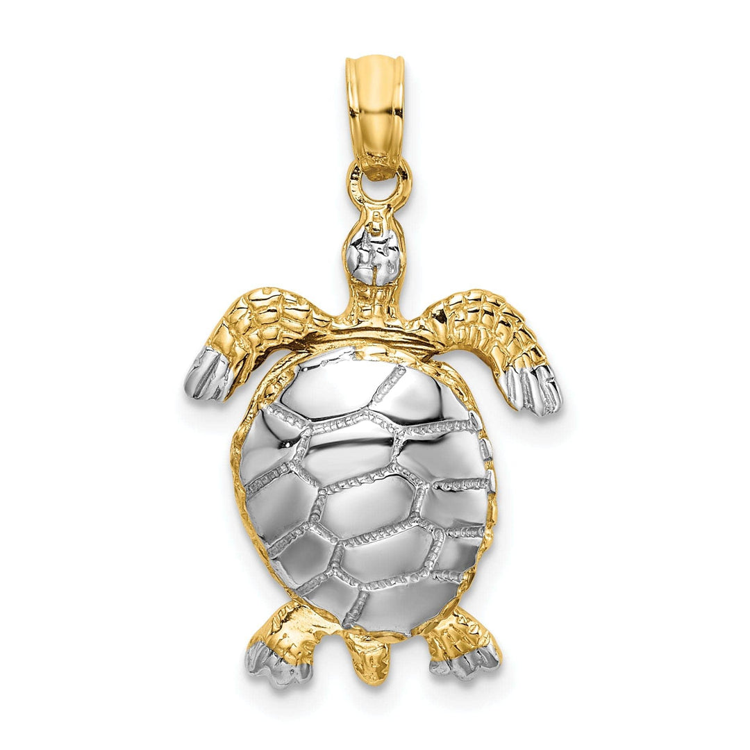 Lovely Rita's Pendants & Charms 14k Yellow Gold with White Rhodium Casted Solid Polished and Textured Finish 3D Moveable Sea Turtle Charm Pendant