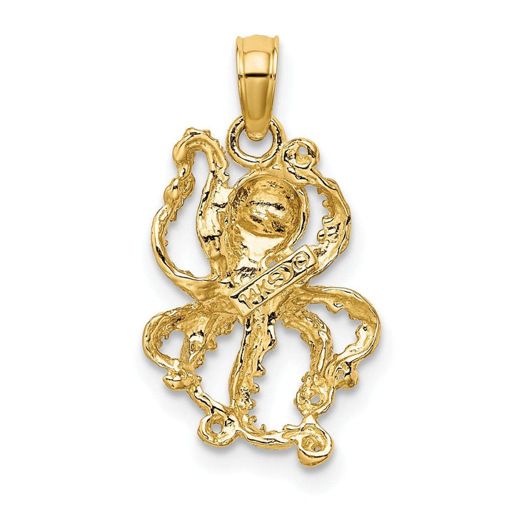 Lovely Rita's Pendants & Charms 14K Yellow Gold with White Rhodium Casted Solid Textured Polished Finish Octopus Charm Pendant