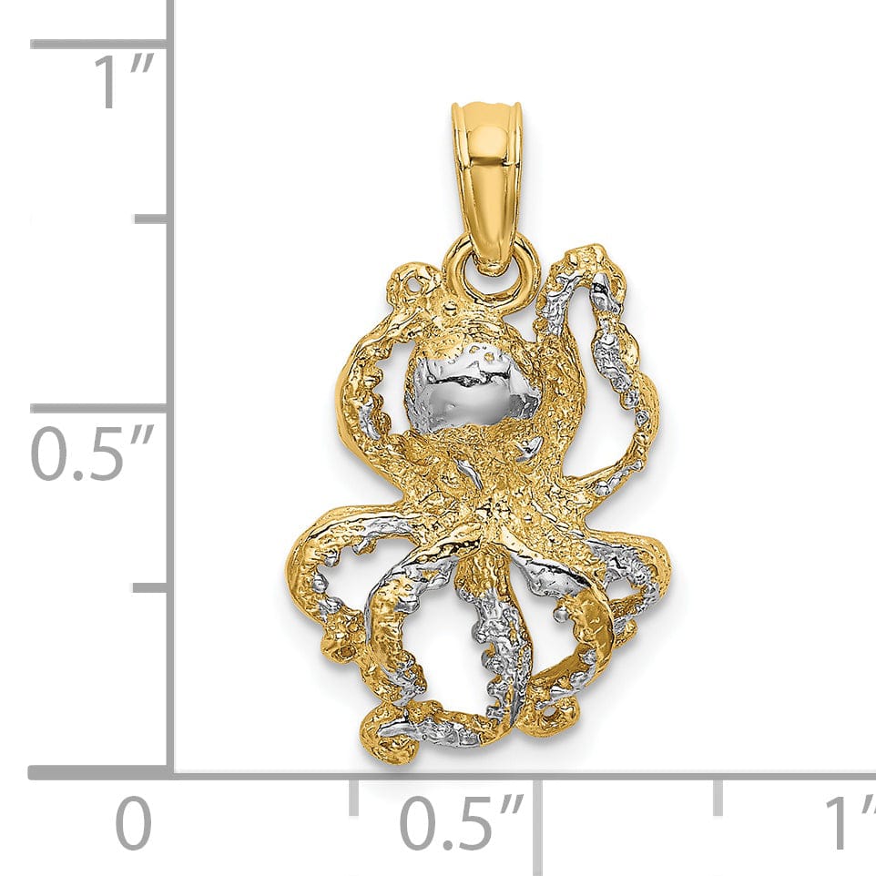 Lovely Rita's Pendants & Charms 14K Yellow Gold with White Rhodium Casted Solid Textured Polished Finish Octopus Charm Pendant