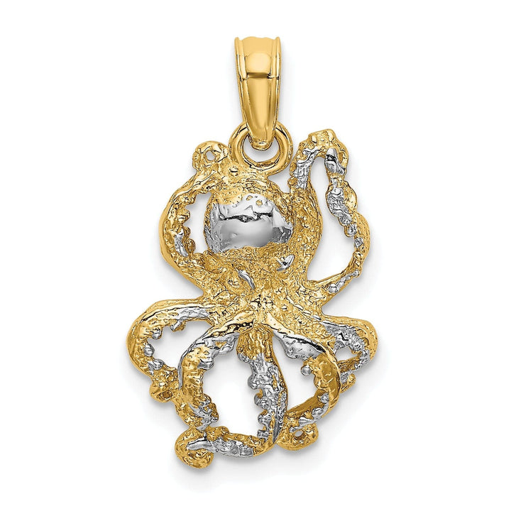 Lovely Rita's Pendants & Charms 14K Yellow Gold with White Rhodium Casted Solid Textured Polished Finish Octopus Charm Pendant