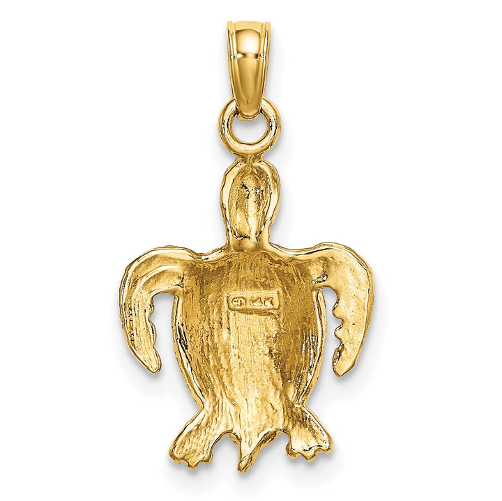 Lovely Rita's Pendants & Charms 14k Yellow Gold with White Rhodium Solid Casted Polished Finish Swimming Sea Turtle Charm Pendant