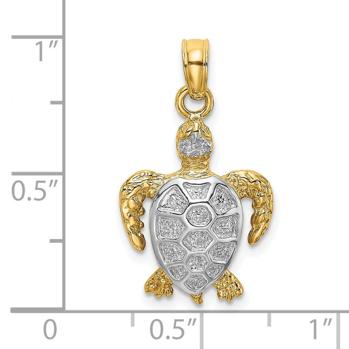 Lovely Rita's Pendants & Charms 14k Yellow Gold with White Rhodium Solid Casted Polished Finish Swimming Sea Turtle Charm Pendant