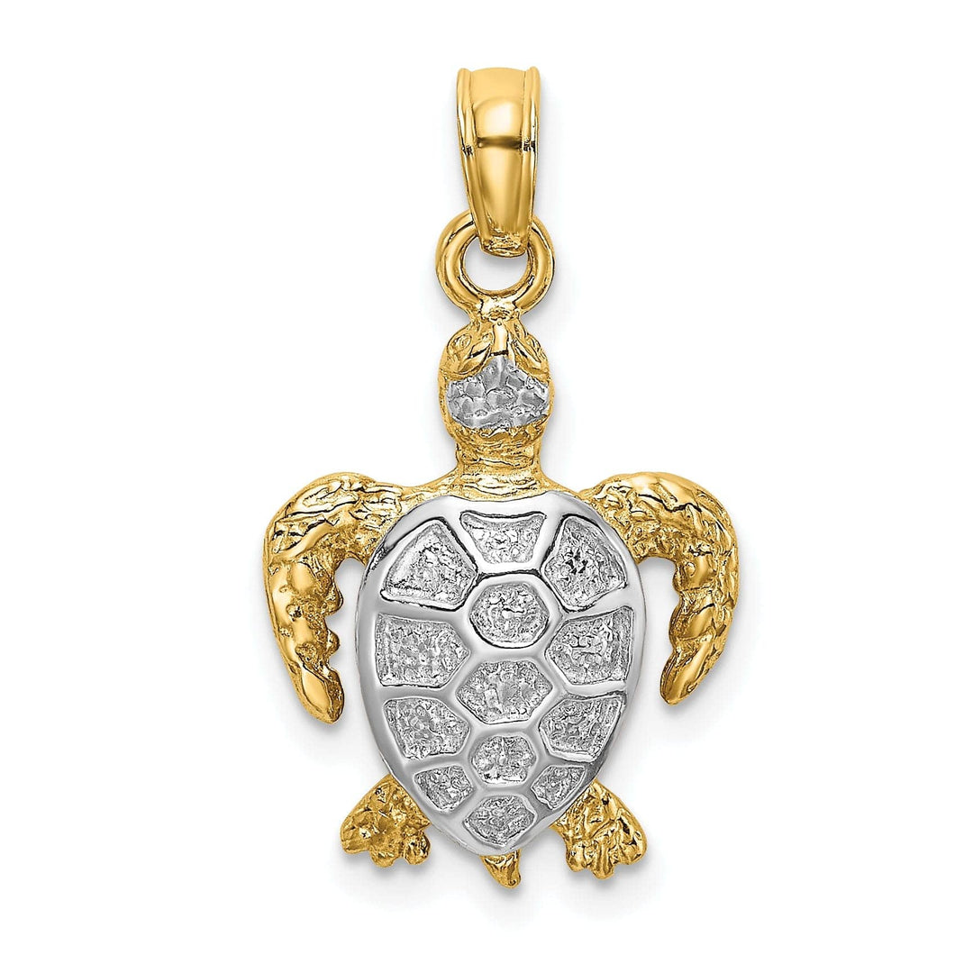 Lovely Rita's Pendants & Charms 14k Yellow Gold with White Rhodium Solid Casted Polished Finish Swimming Sea Turtle Charm Pendant