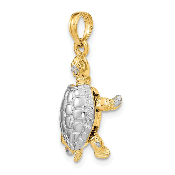 Lovely Rita's Pendants & Charms 14k Yellow Gold with White Rhodium Solid Casted Textured and Polished Finish 3D Land Turtle with Moveable Head Charm Pendant