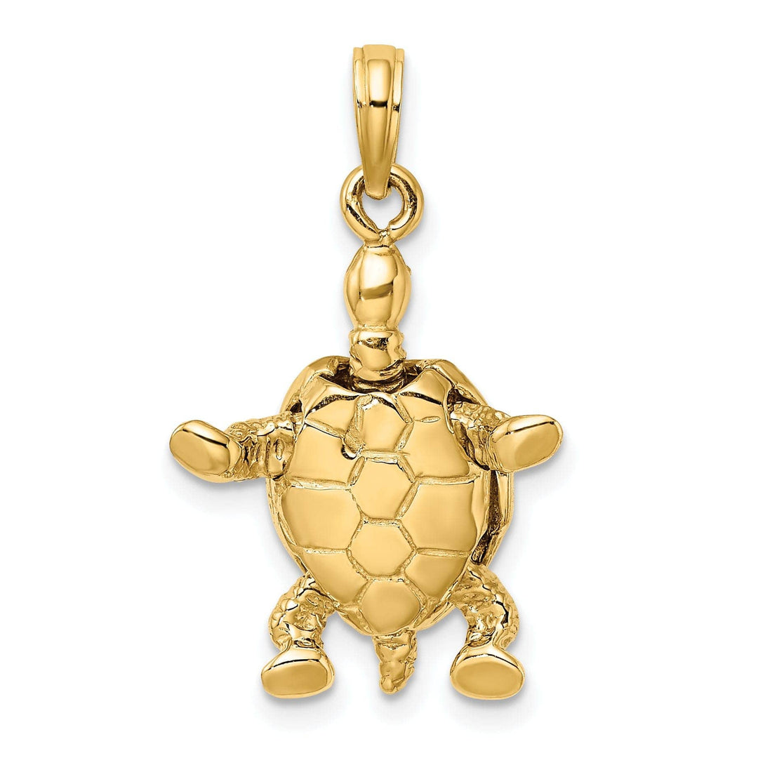 Lovely Rita's Pendants & Charms 14k Yellow Gold with White Rhodium Solid Casted Textured and Polished Finish 3D Land Turtle with Moveable Head Charm Pendant