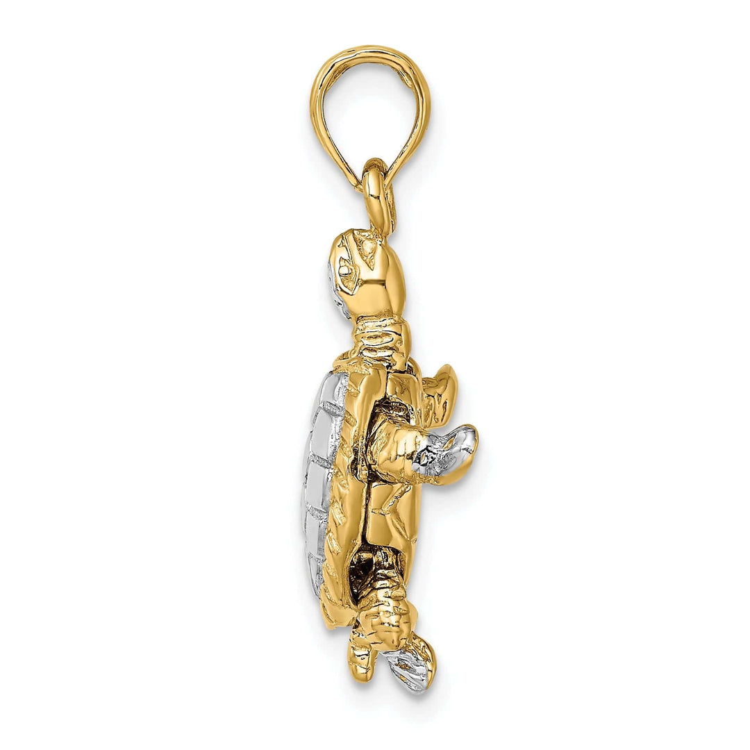Lovely Rita's Pendants & Charms 14k Yellow Gold with White Rhodium Solid Casted Textured and Polished Finish 3D Land Turtle with Moveable Head Charm Pendant