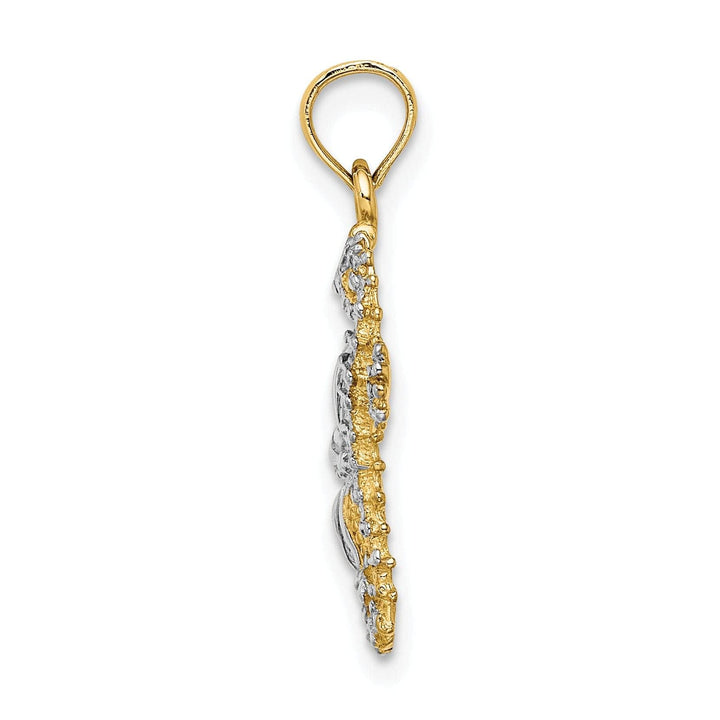 Lovely Rita's Pendants & Charms 14K Yellow Gold with White Rhodium Texture Polished Finish 3-Dimensional Seahorse and Starfish Design Charm Pendant