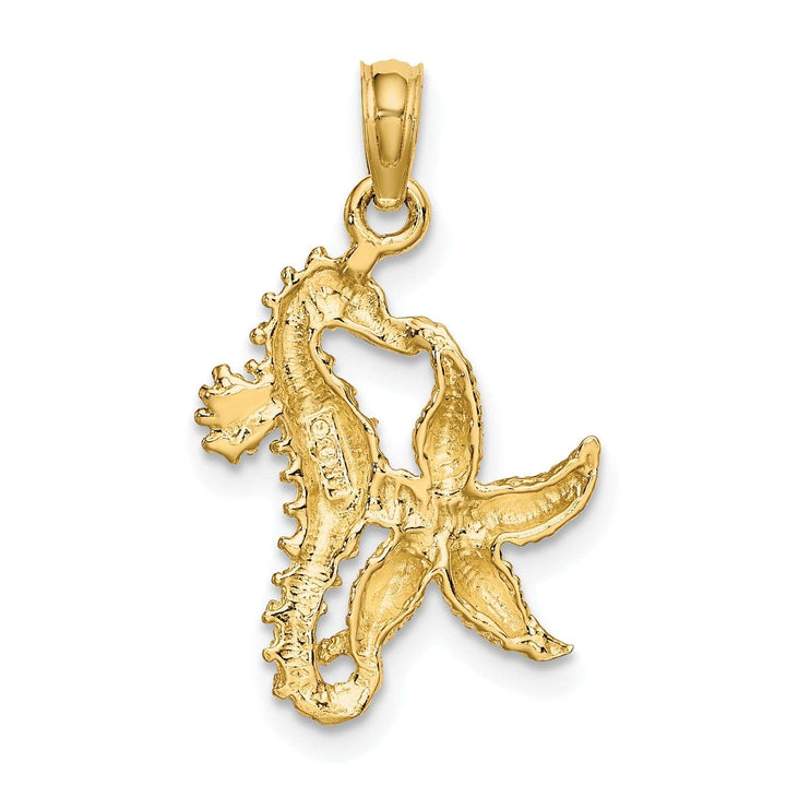 Lovely Rita's Pendants & Charms 14K Yellow Gold with White Rhodium Texture Polished Finish 3-Dimensional Seahorse and Starfish Design Charm Pendant