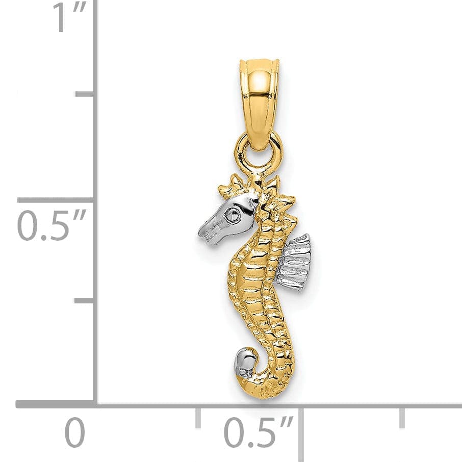 Lovely Rita's Pendants & Charms 14K Yellow Gold with White Rhodium Texture Polished Finish  Seahorse Charm Pendant