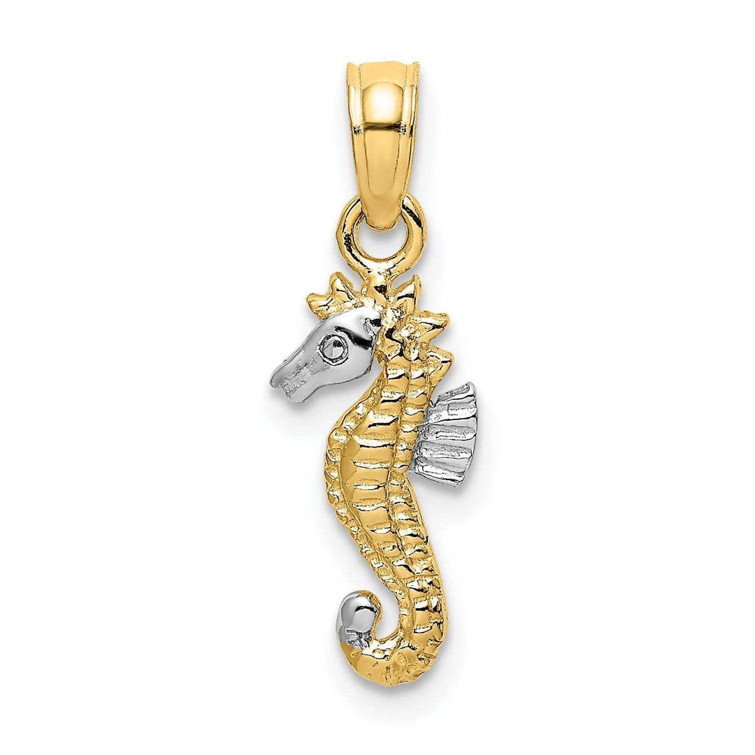 Lovely Rita's Pendants & Charms 14K Yellow Gold with White Rhodium Texture Polished Finish  Seahorse Charm Pendant