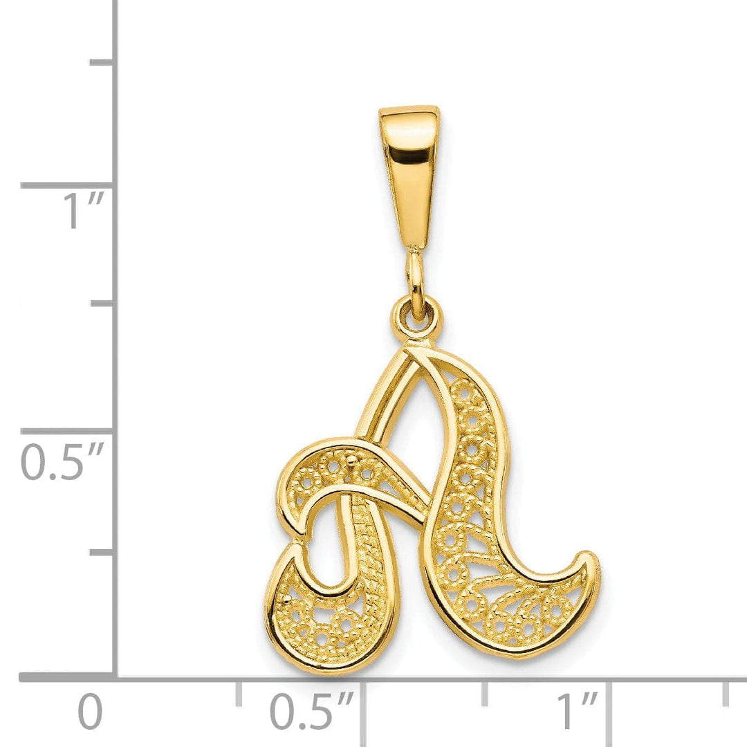 Lovely Rita's Pendants & Charms 14K Yellow GoldFancy Filigree Script Design Letter A Initial Pendant