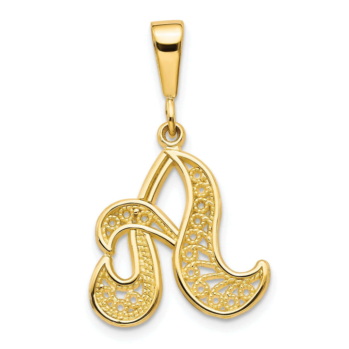 Lovely Rita's Pendants & Charms 14K Yellow GoldFancy Filigree Script Design Letter A Initial Pendant