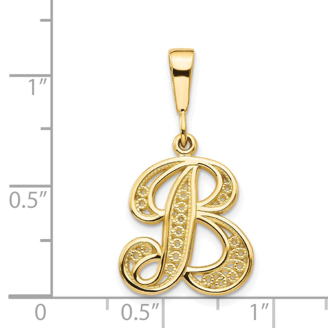Lovely Rita's Pendants & Charms 14K Yellow GoldFancy Filigree Script Design Letter B Initial Pendant