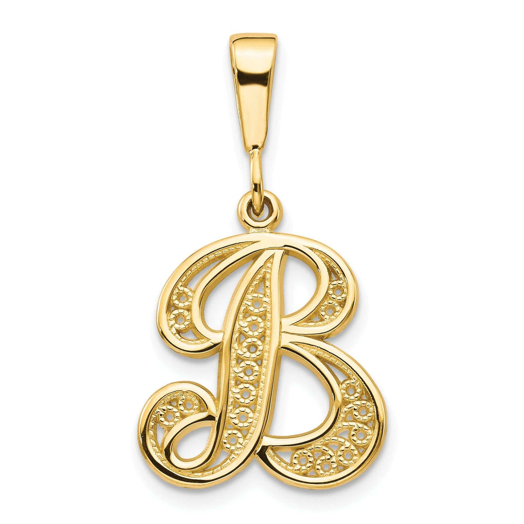 Lovely Rita's Pendants & Charms 14K Yellow GoldFancy Filigree Script Design Letter B Initial Pendant