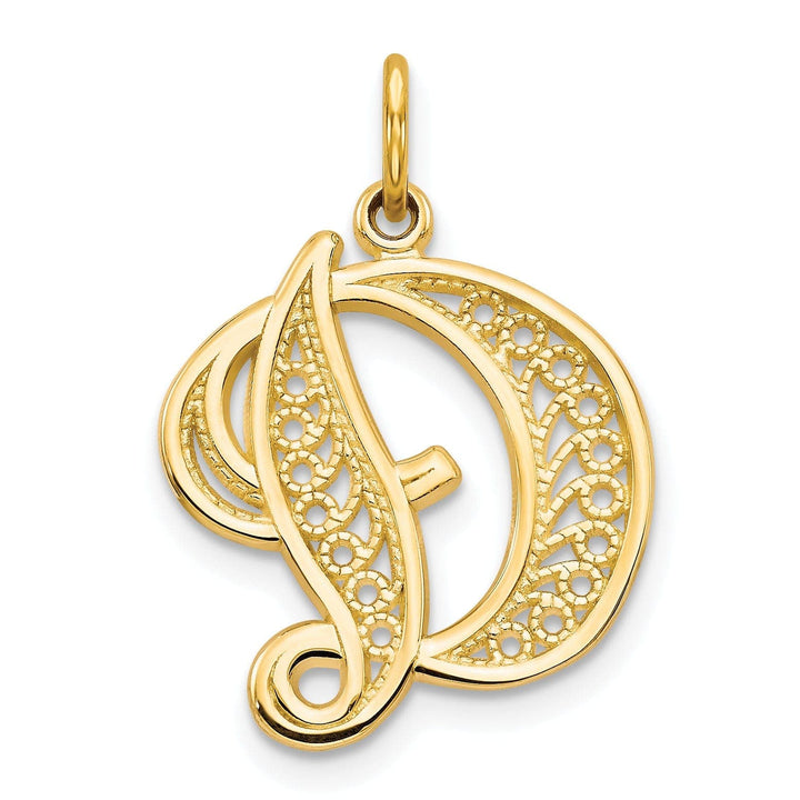 Lovely Rita's Pendants & Charms 14K Yellow GoldFancy Filigree Script Design Letter D Initial Pendant